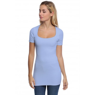 T-shirt long col carré doublé devant manches courtes en modal CLARA08