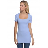 T-shirt long col carré doublé devant manches courtes en modal CLARA08