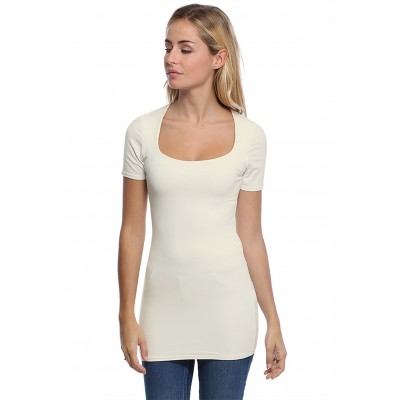 T-shirt long col carré doublé devant manches courtes en modal CLARA08