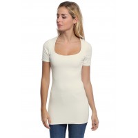 T-shirt long col carré doublé devant manches courtes en modal CLARA08
