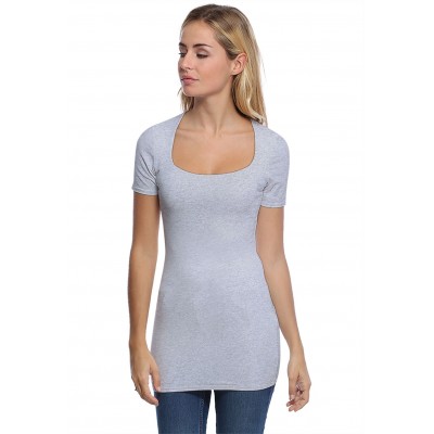 T-shirt long col carré doublé devant manches courtes en modal CLARA08