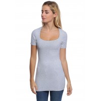 T-shirt long col carré doublé devant manches courtes en modal CLARA08