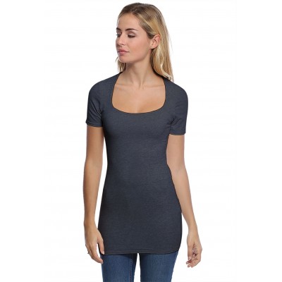 T-shirt long col carré doublé devant manches courtes en modal CLARA08