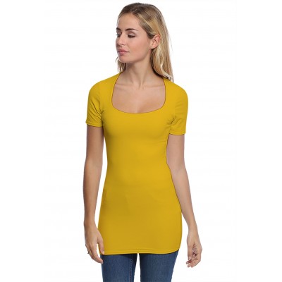T-shirt long col carré doublé devant manches courtes en modal CLARA08