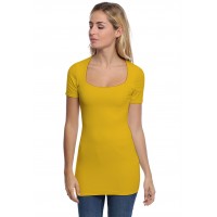 T-shirt long col carré doublé devant manches courtes en modal CLARA08