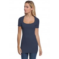 T-shirt long col carré doublé devant manches courtes en modal CLARA08