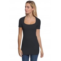 T-shirt long col carré doublé devant manches courtes en modal CLARA08