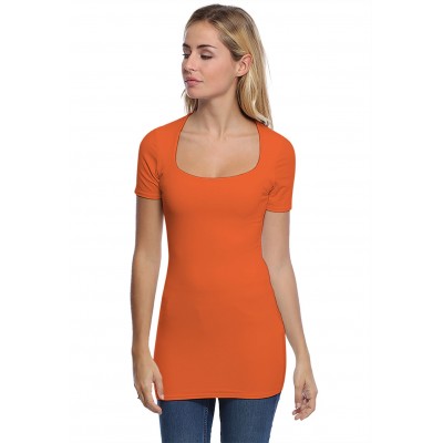 T-shirt long col carré doublé devant manches courtes en modal CLARA08