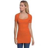 T-shirt long col carré doublé devant manches courtes en modal CLARA08