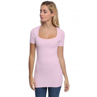 T-shirt long col carré doublé devant manches courtes en modal CLARA08