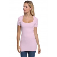 T-shirt long col carré doublé devant manches courtes en modal CLARA08