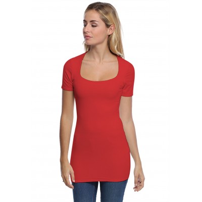 T-shirt long col carré doublé devant manches courtes en modal CLARA08