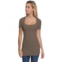 T-shirt long col carré doublé devant manches courtes en modal CLARA08