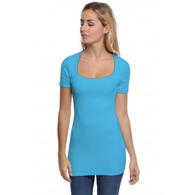 T-shirt long col carré doublé devant manches courtes en modal CLARA08