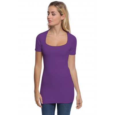 T-shirt long col carré doublé devant manches courtes en modal CLARA08