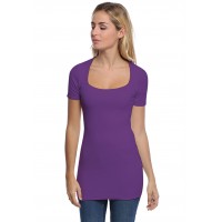 T-shirt long col carré doublé devant manches courtes en modal CLARA08