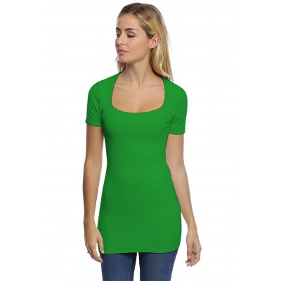 T-shirt long col carré doublé devant manches courtes en modal CLARA08