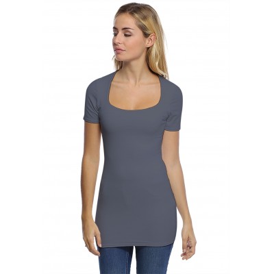 T-shirt long col carré doublé devant manches courtes en modal CLARA08