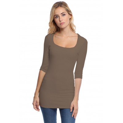 T-shirt long col carré doublé devant manches 3-4 en viscose CLARA09