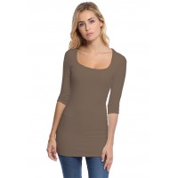 T-shirt long col carré doublé devant manches 3-4 en viscose CLARA09