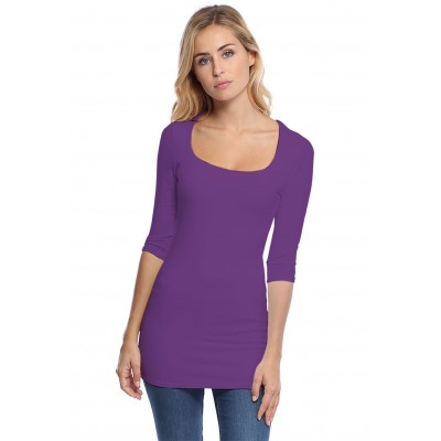 T-shirt long col carré doublé devant manches 3-4 en viscose CLARA09