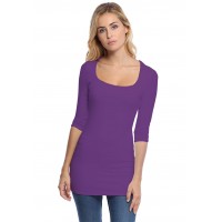 T-shirt long col carré doublé devant manches 3-4 en viscose CLARA09