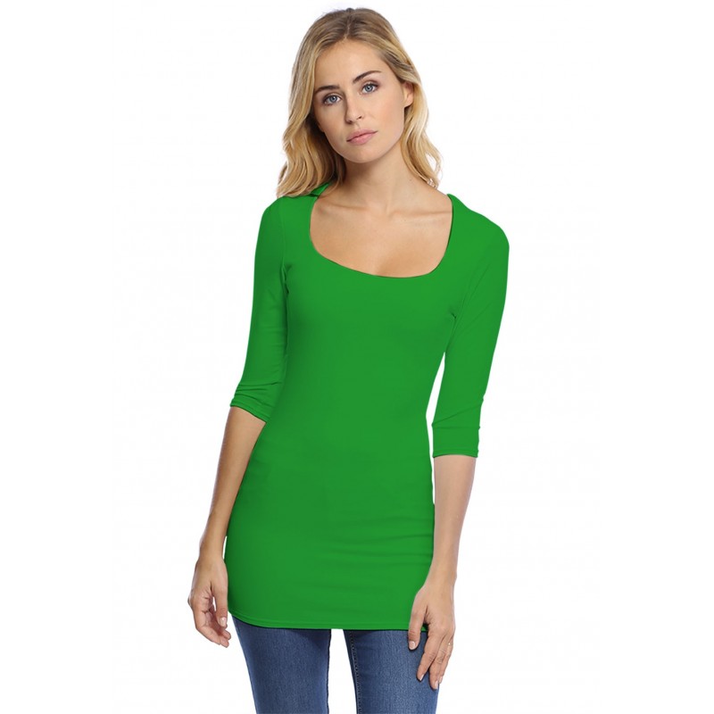 T-shirt long col carré doublé devant manches 3-4 en viscose CLARA09 T-shirt long col carré doublé devant manches 3-4 en viscose CLARA09