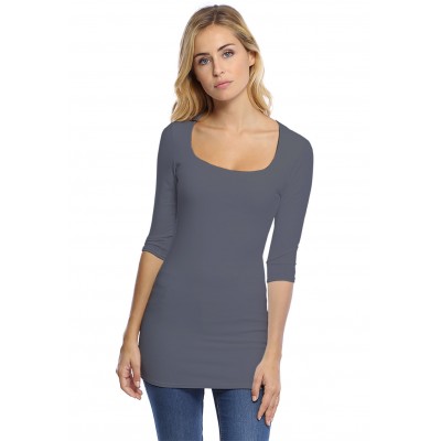 T-shirt long col carré doublé devant manches 3-4 en viscose CLARA09