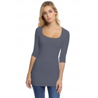 T-shirt long col carré doublé devant manches 3-4 en viscose CLARA09
