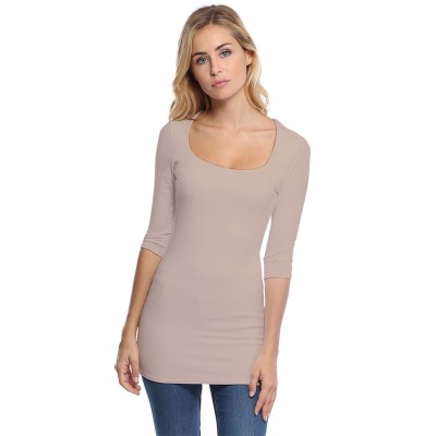 T-shirt long col carré doublé devant manches 3-4 en viscose CLARA09
