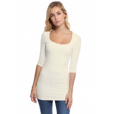 T-shirt long col carré doublé devant manches 3-4 en viscose CLARA09