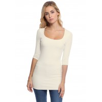 T-shirt long col carré doublé devant manches 3-4 en viscose CLARA09