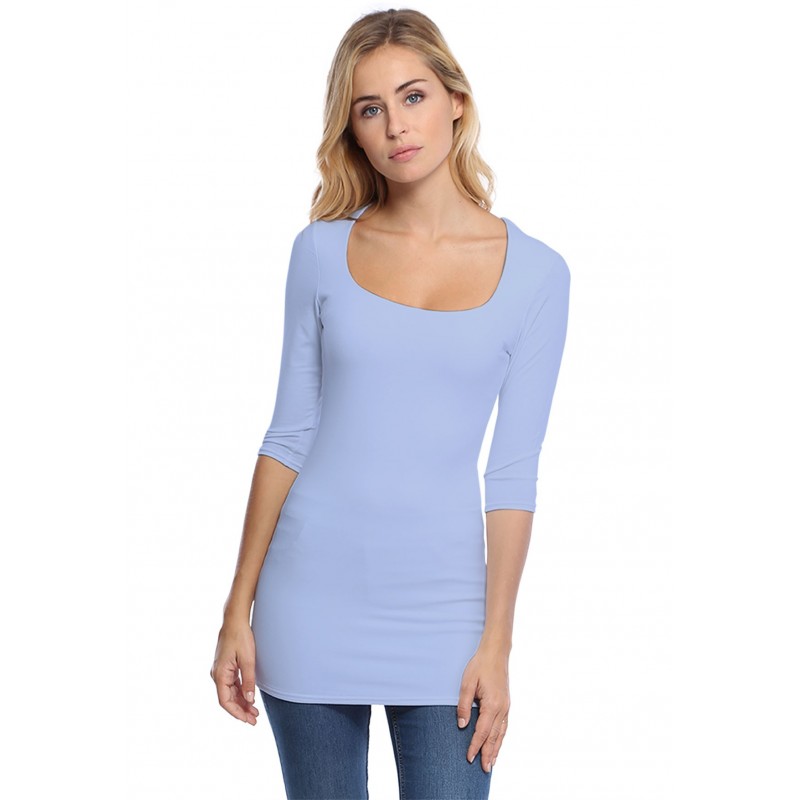 T-shirt long col carré doublé devant manches 3-4 en viscose CLARA09 T-shirt long col carré doublé devant manches 3-4 en viscose CLARA09