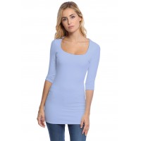T-shirt long col carré doublé devant manches 3-4 en viscose CLARA09