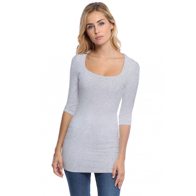 T-shirt long col carré doublé devant manches 3-4 en viscose CLARA09 T-shirt long col carré doublé devant manches 3-4 en viscose CLARA09