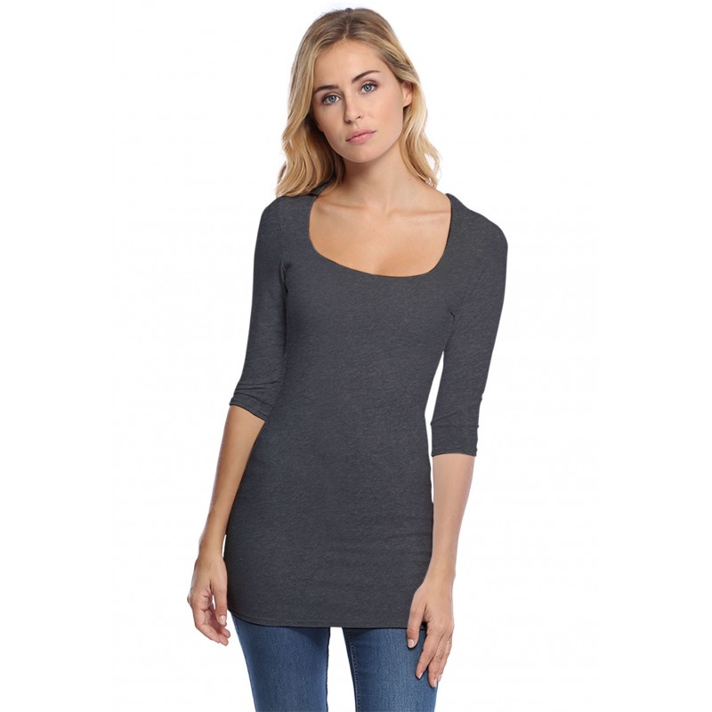 T-shirt long col carré doublé devant manches 3-4 en viscose CLARA09 T-shirt long col carré doublé devant manches 3-4 en viscose CLARA09