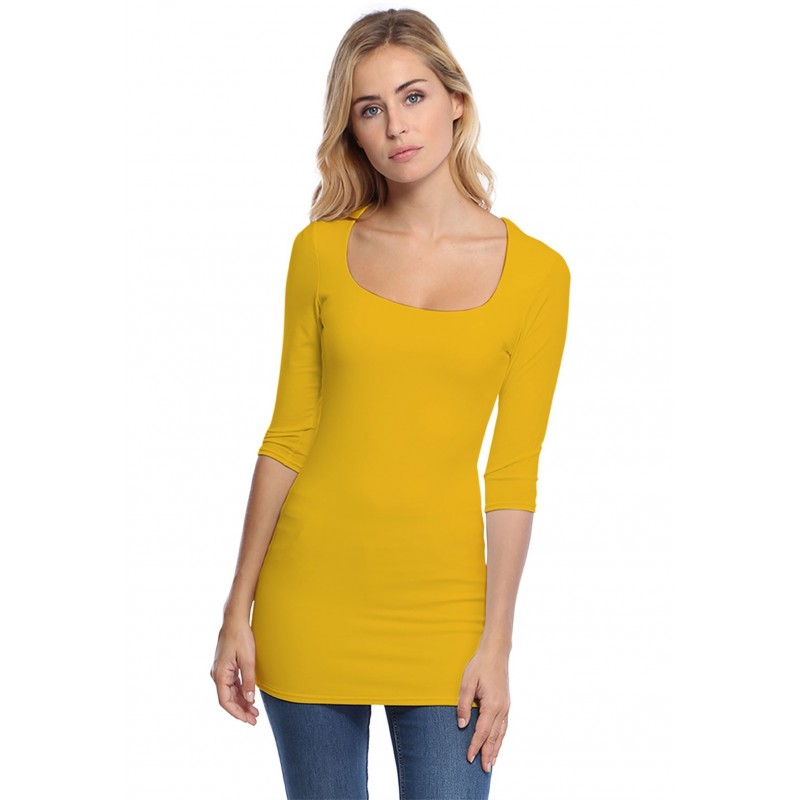 T-shirt long col carré doublé devant manches 3-4 en viscose CLARA09 T-shirt long col carré doublé devant manches 3-4 en viscose CLARA09