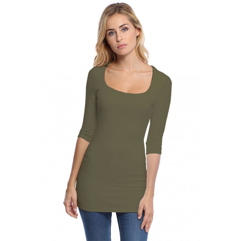 T-shirt long col carré doublé devant manches 3-4 en viscose CLARA09 T-shirt long col carré doublé devant manches 3-4 en viscose CLARA09