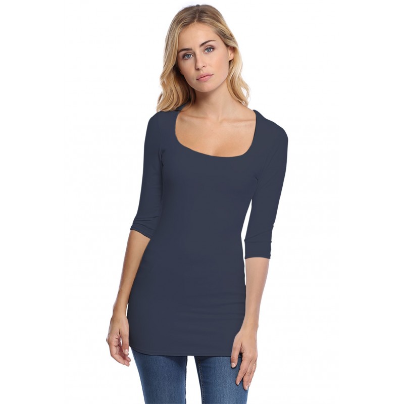 T-shirt long col carré doublé devant manches 3-4 en viscose CLARA09 T-shirt long col carré doublé devant manches 3-4 en viscose CLARA09