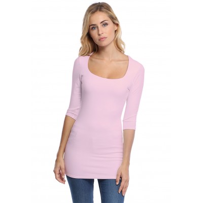 T-shirt long col carré doublé devant manches 3-4 en viscose CLARA09