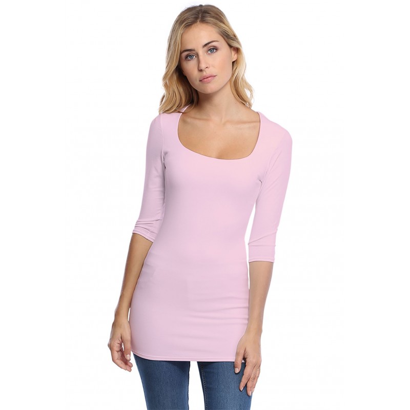 T-shirt long col carré doublé devant manches 3-4 en viscose CLARA09 T-shirt long col carré doublé devant manches 3-4 en viscose CLARA09