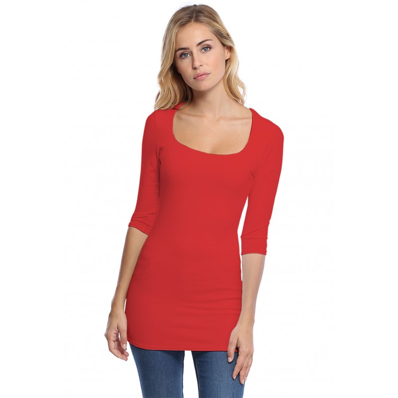T-shirt long col carré doublé devant manches 3-4 en viscose CLARA09 T-shirt long col carré doublé devant manches 3-4 en viscose CLARA09