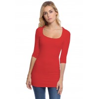 T-shirt long col carré doublé devant manches 3-4 en viscose CLARA09
