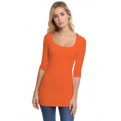 T-shirt long col carré doublé devant manches 3-4 en viscose CLARA09