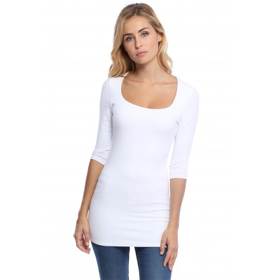 T-shirt long col carré doublé devant manches 3-4 en viscose CLARA09