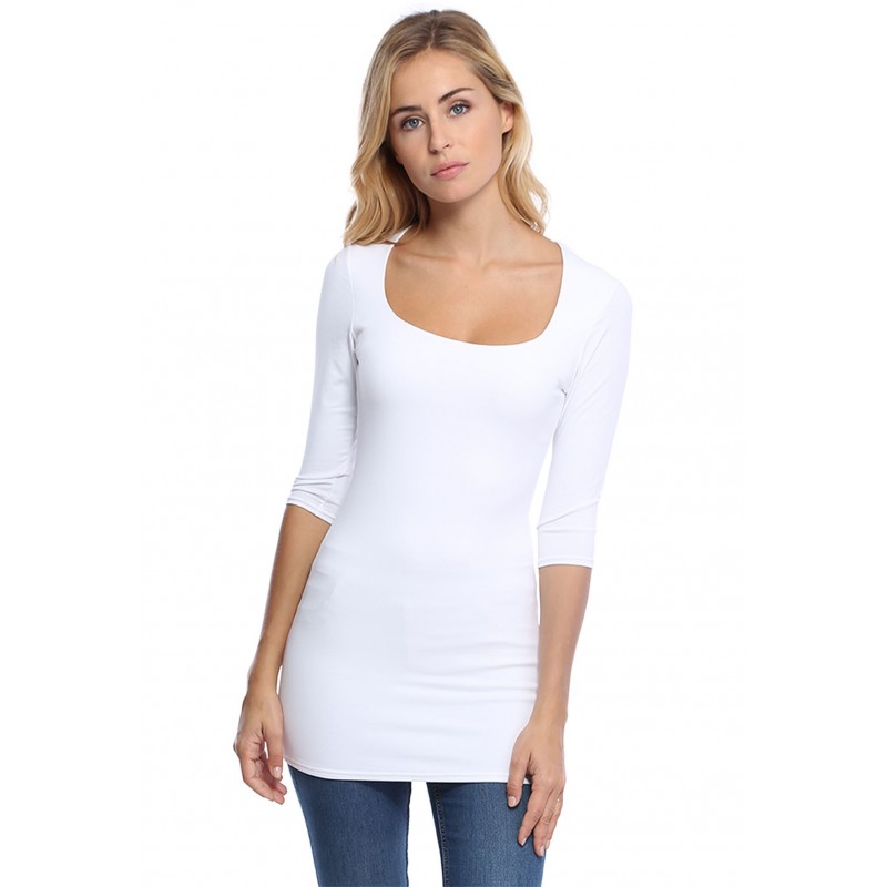 T-shirt long col carré doublé devant manches 3-4 en viscose CLARA09 T-shirt long col carré doublé devant manches 3-4 en viscose CLARA09