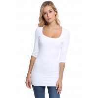 T-shirt long col carré doublé devant manches 3-4 en viscose CLARA09