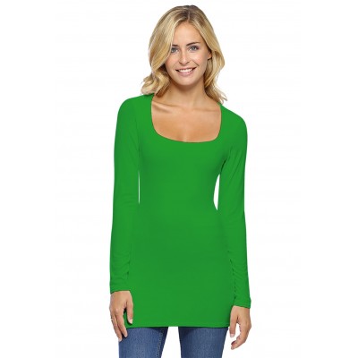 T-shirt long col carré doublé devant manches longues en viscose
