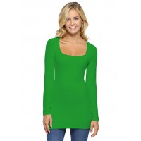 T-shirt long col carré doublé devant manches longues en viscose