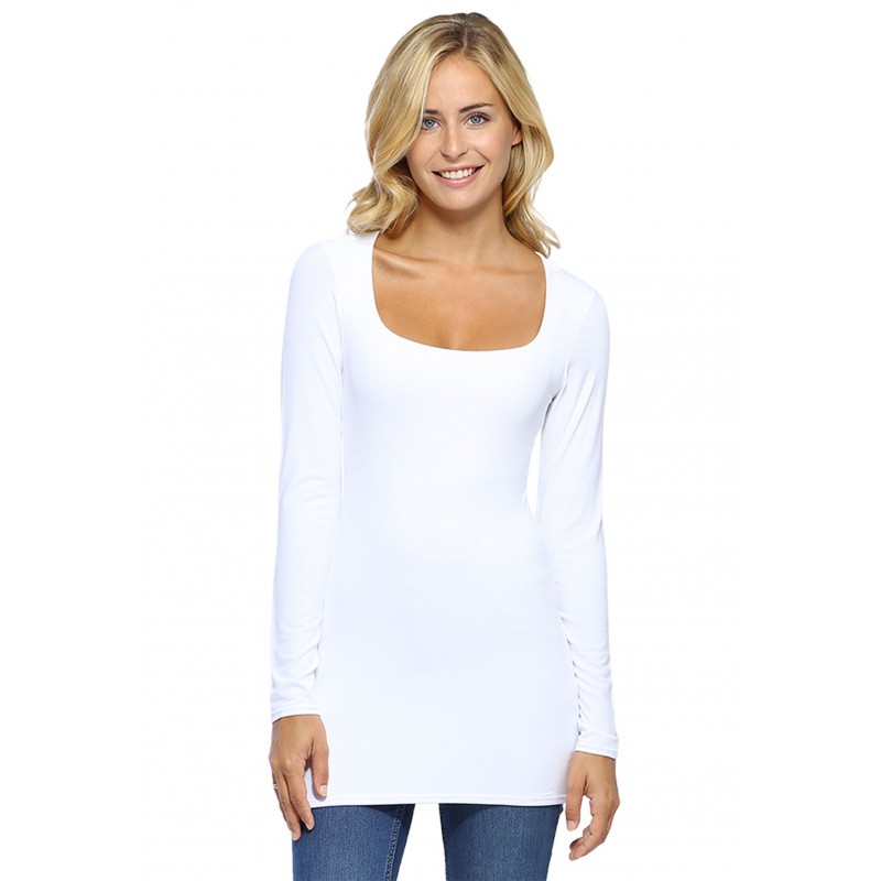 T-shirt long col carré doublé devant manches longues en viscose T-shirt long col carré doublé devant manches longues en viscose